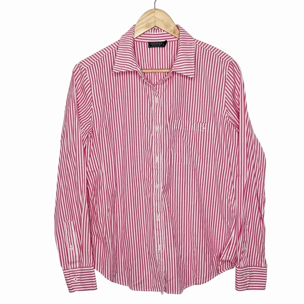 Vineyard Vines Striped Button Up Shirt Pink White Womens Size 8 Heritage Preppy